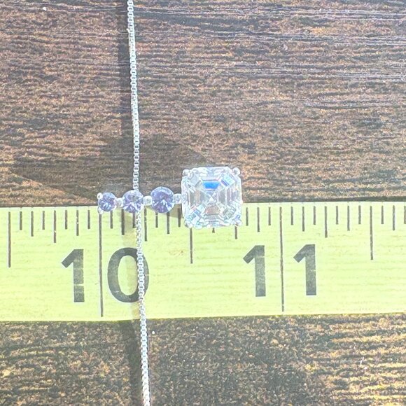 VTG Sterling Silver 925 Blue & White CZ Pendant Necklace Size 18" Adjustable - Picture 12 of 15